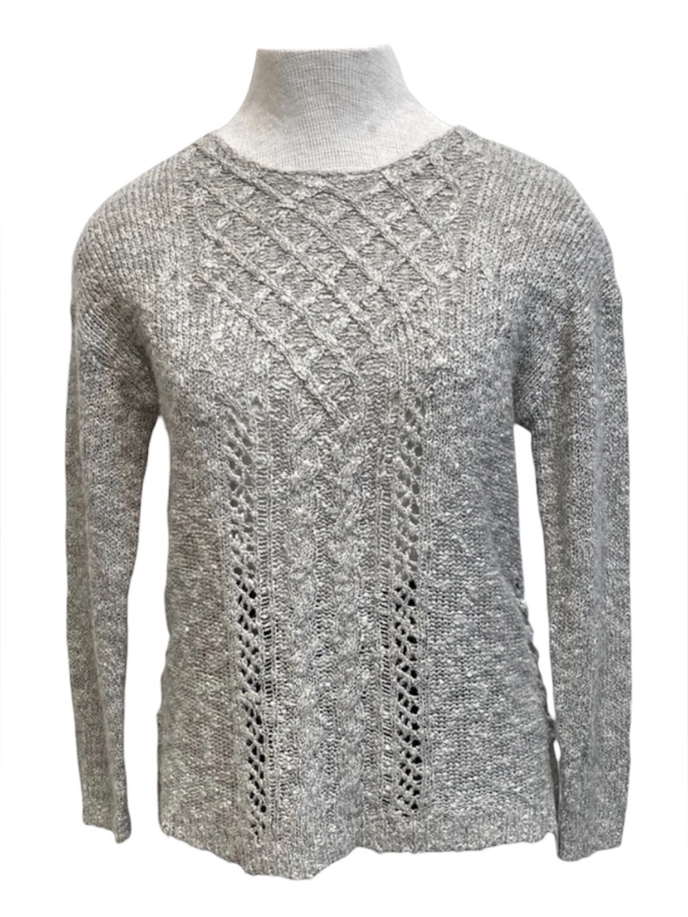 3/$20 Knox Rose Gray Cable Knit Sweater Women’s X-Small Boho Winter Lace Up Cozy